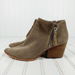 Vince Camuto Nethera Suede Perforated Brown Almond Toe Side Zip Booties C1032